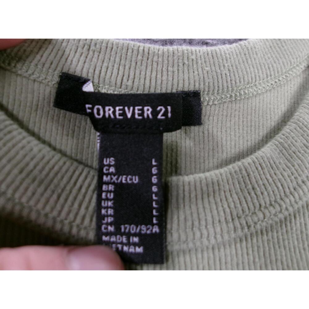 Forever 21 Tank Top Women Large Olive Green Ribbed Minimalist Chic Y2K Crop - Picture 6 of 8